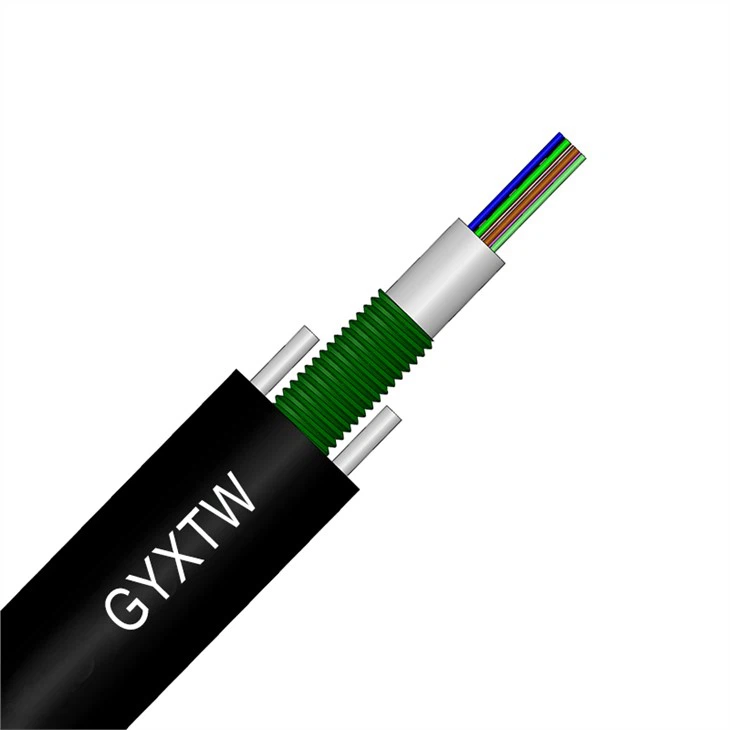 2-288 Jadrá Oceľová páska Polyetylén s paralelnými oceľovými drôtmi Lepený plášť Centrálna voľná rúrka Kábel z optických vlákien GYXTW